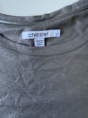 Chico’s Touch Of Cool Silver Foil Metallic Long Sleeve T-Shirt Sz 1 (US Medium)