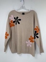 Aaeda Sweater Beige/Orange Brown Size X-Large Flower Pattern Style Long Sleeve