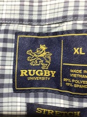 Rugby University Button Shirt Mens XL Stretch Blue Check Long Sleeve Collared