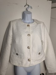 Free Assembly Women White Button Front Jacket Pockets Long Sleeve XS New