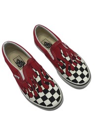 Vans Classic Slip-On Shoes Checkerboard Flame Red Blood Drip Size M5 /W6.5