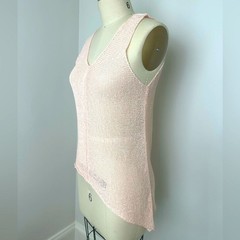 EILEEN FISHER Asymmetrical Hand-knit Linen blend Sleeveless Top XS Peach Perfect