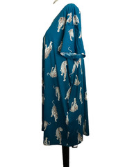 JOYSPUN SLEEPSHIRT Teal Tigers Print Knit Knee Length GOWN Sz L/XL*