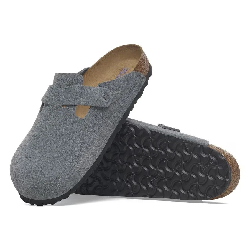 Birkenstock Boston Gray Suede Leather Soft Footbed Clogs