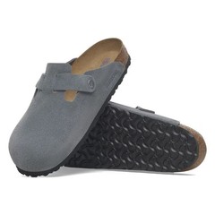 Birkenstock Boston Gray Suede Leather Soft Footbed Clogs