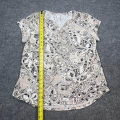 Liz Claiborne Blouse Top Womens Large Beige Gray Paisley Print Rayon Cap Sleeve
