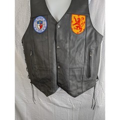 Highway Hawks Mens XL Black Leather Biker Vest Texas Scottish Patches Side Lace