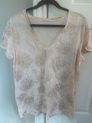 Merona White Gold Floral Glitter V-Neck Short Sleeve Knit T-Shirt Size XL