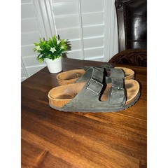 Birkenstock Arizona Green Black Oiled Leather Sandals sz 38 Mens 5 Womens 7.5