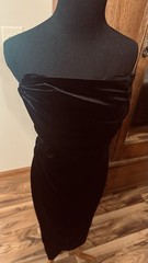 AS Black Velvet Strapless Ruched velvet Midi Dress Zip Women’s S COVINA V106