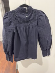 Sea New York Navy Blue Cotton Embellishment Blouse Top Sz XS RRP $450