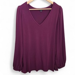 Torrid Top Womens 1 US Plus 1X Purple V Neck Long Sleeve Blouse Stretch Casual
