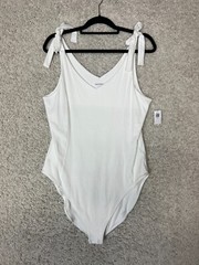 Old Navy Bodysuit Womens XXL White V Neck Sleeveless Basic Layer Bows
