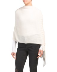 NWT HANNAH ROSE Ivory 100% Cashmere Fringed Travel Wrap Scarf One Size