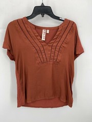 Dolan Anthropologie Top Womens Small Rust Brown Short Sleeve Crochet Cutout Boho