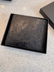 Genuine Ostrich Black Leather Bifold Wallet Mens Western Cowboy Country Handmade