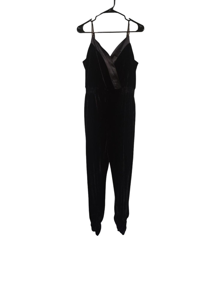 Sugarlips Black Velvet Satin-Trim Jumpsuit