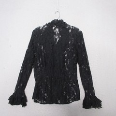 Vintage Spiegel Top Black Lace Ruffle Whimsigoth Goth Victorian Regency Cottage