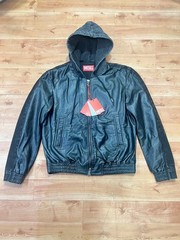 Diesel Men Hooded Leather Jacket Size M
