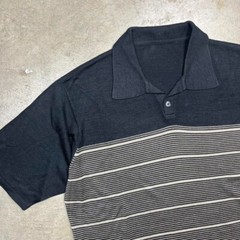 Vintage 90s knit polo shirt black striped beige Mens Medium preppy old money
