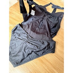 Bar III Womens Black Cowl Neck Halter One Piece Swimsuit Monokini Cutout Ruched