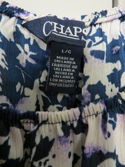 Chaps Blue / White Blouse Elastic Neck and Sleeves Floral Boho