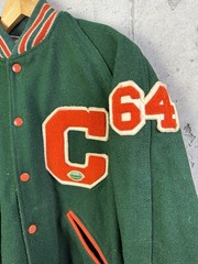 60s True Vintage Green Wool Varsity Howe Vintage Snap front Jacket 24×28
