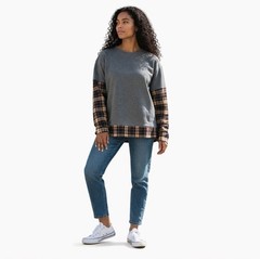 SHEIN Women’s Plaid Gray Solid Farm Work Pull Over L/S Shirt Size Large