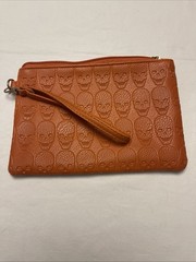 Faux Leather Sugar Skull Wristlet Clutch Orange Grunge Festival