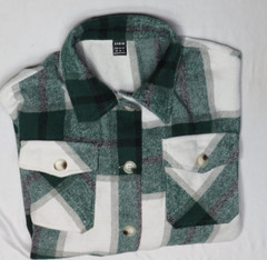 SHEIN WOMENS SHIRT US XS GREEN WHITE BUFFALO PLAID FLANNEL HEAVYWEIGHT POLY