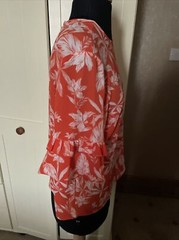 PRIMARK Ladies Blouse Top Size 12 Orange Floral Stretch Lightweight Half Sleeve