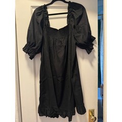 Eloquii Black Linen Blend Smocked Puff Sleeve Ruffle Mini Dress Plus Size 18/20