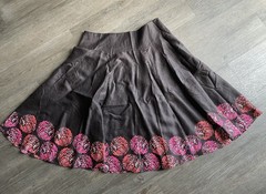Madison Womens Brown Flowy A Line Midi Skirt 16 Boho Artsy Abstract Circle Print