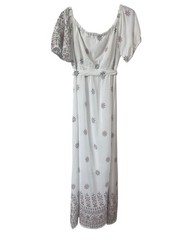 Lapogee White Floral-Print Maxi Dress with Tie Waist Size L