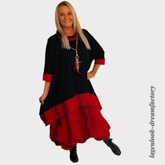 MYO Lagenlook Dream Clouds Tie Balloon Skirt Taffeta & Jersey RED 42 44 46 48 50