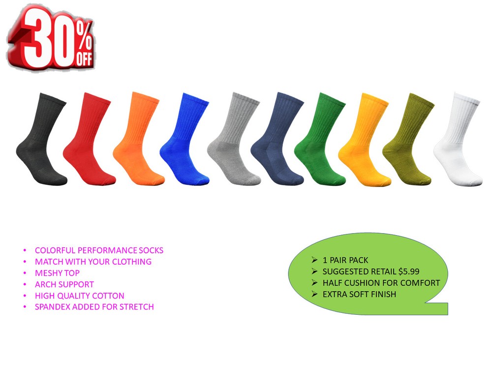 Men’s Athletic Running Cushion Moisture Cotton Wicking Athletic Crew Socks, Lot