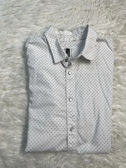 Howe Men’s Geometric Pattern Cotton Snap Shirt White Black Short Sleeve L