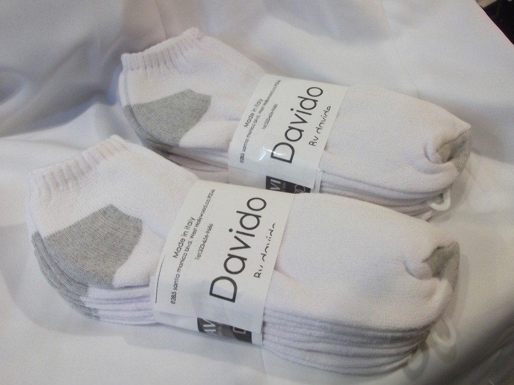 Davido women socks ankle low 100% cotton made in Italy white 8 pairs size 9-11