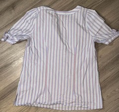 Talbots Women’s Size S Short Tie Sleeve Top Vertical Stripe 100% Cotton Blouse