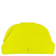 Amina Muaddi Camelia Ostrich Embossed Clutch in Yellow
