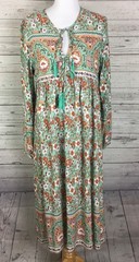R.Vivimos Women Floral Print Retro VNeck Tassel Bohemian Midi Dress Size L 12/14