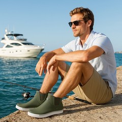 HISEA Men’s Deck Boots Ankle Rain Boots Waterproof Rubber Sailing Fishing Boots