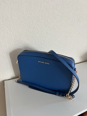 Michael Kors Blue Small Crossbody Bag Zip Closure Gold Chain Strap Logo