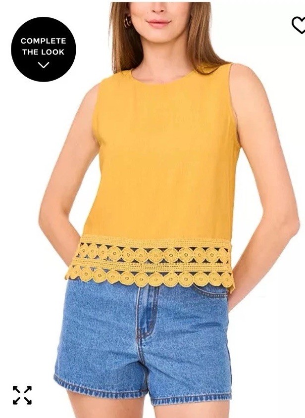 Vince Camuto Yellow Mustard Sleeveless Crew Neck Lace Hem Tank Top Women’s Sz M