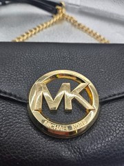 Michael Kors Fulton Leather Crossbody Wallet Bag – Black & Gold