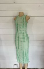 New ZARA Woman Green Tie Dye Tulle Mesh Midi Dress Ruched Sexy Size M 570K