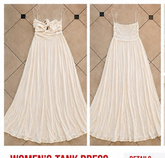 Women’s Cream Solid Chiffon Maxi Dress M, Square Neck Spaghetti Straps Knot