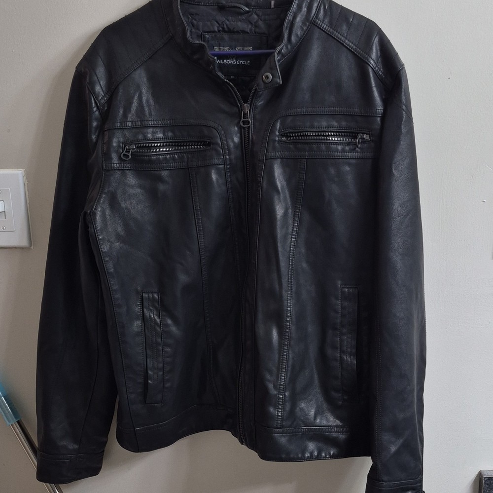 Wilson’s Leather Men’s Black Motorcycle Jacket Full-Zip Band Collar XL