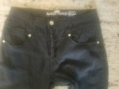 Almost Famous Womens black jeans size 11 actual inseam 30.5 inches front buttons