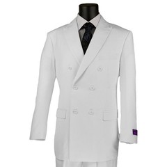 VINCI Men’s White Double-Breasted Suit w/ Adjustable Waist, Reg-Fit – NEW